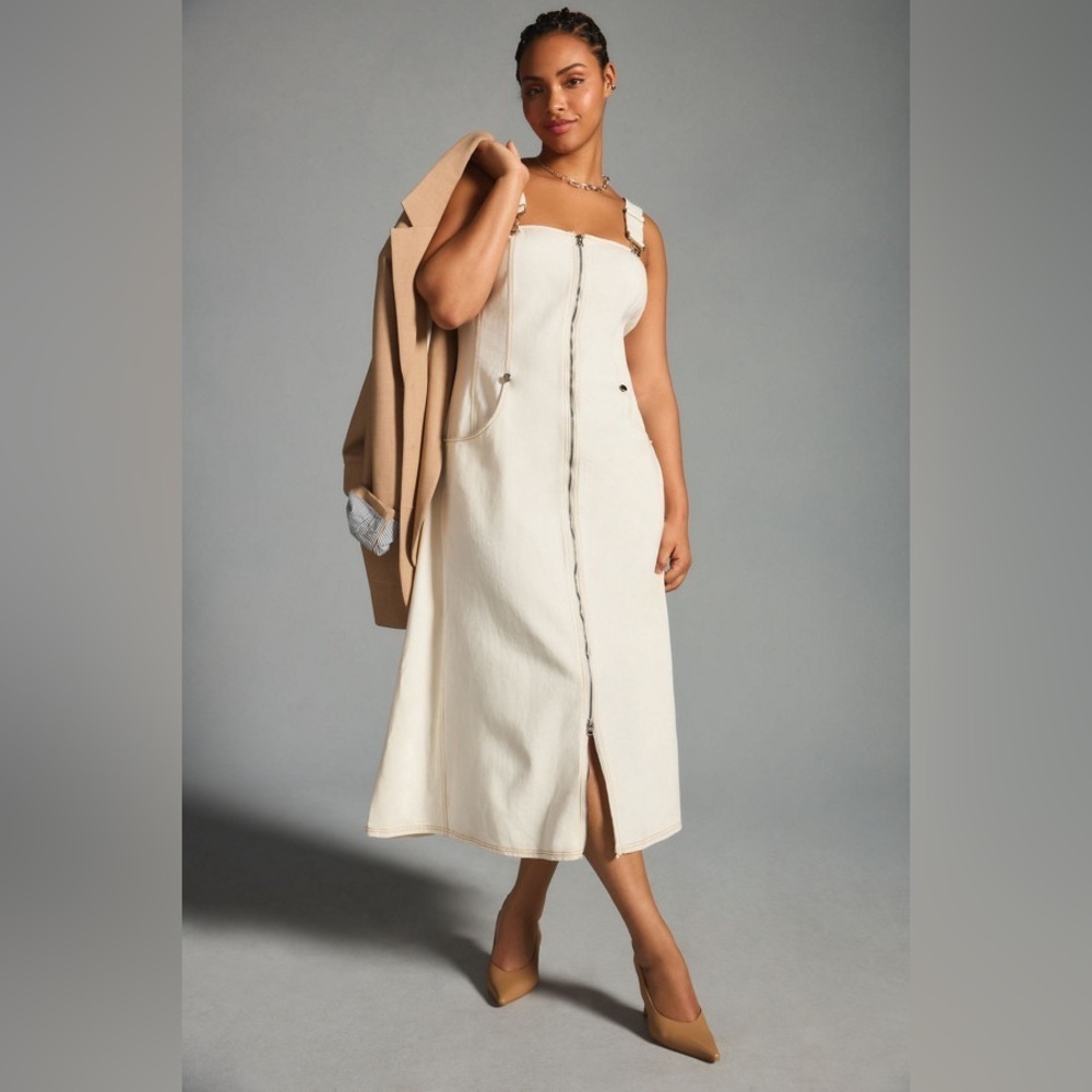 Anthropologie Overall Zip Front Midi Dress By Forever That Girl - Picture 5 of 16